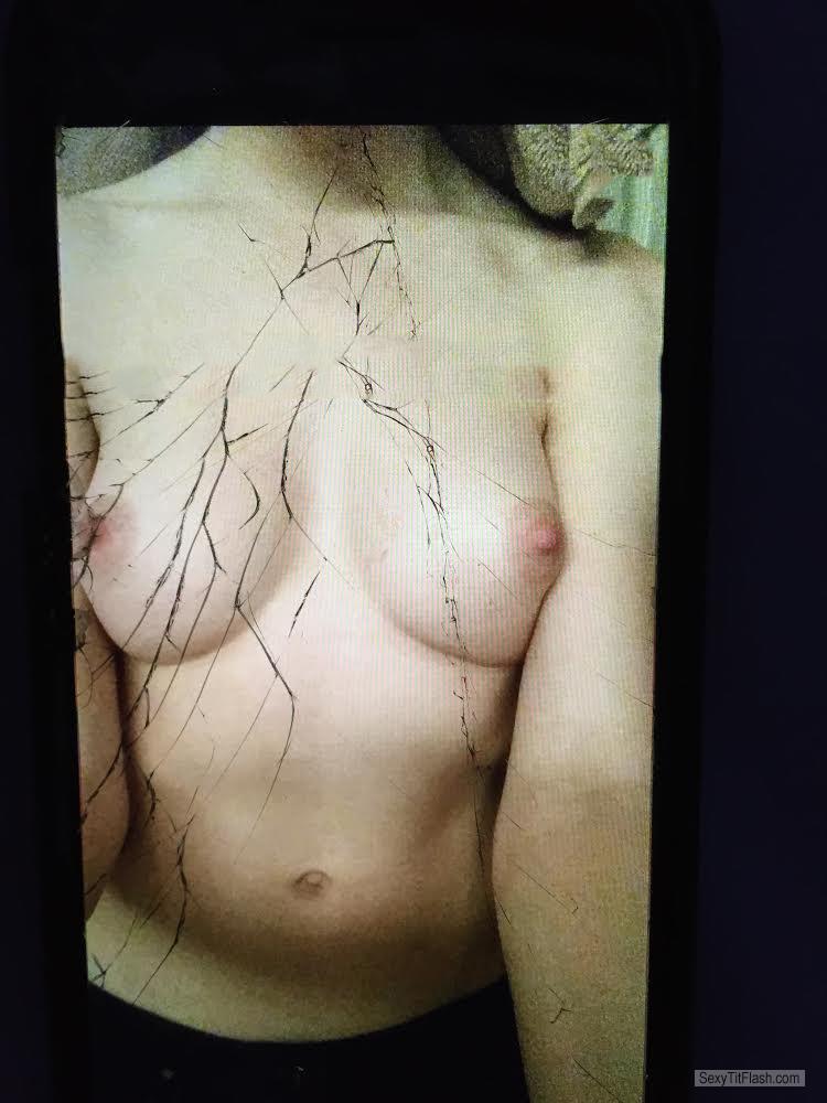 Tit Flash: Girlfriend's Medium Tits (Selfie) - Amanda from United States